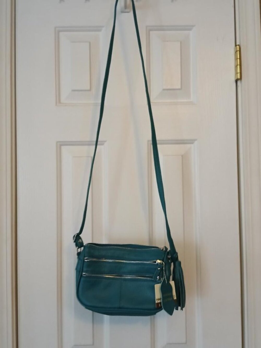 Genuine Teal Leather Crossbody